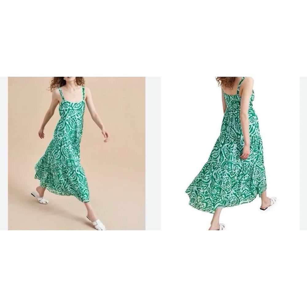 La Ligne Gathered Printed Cotton/Silk Blend Sleeveless Midi Dress Pockets XS NWT